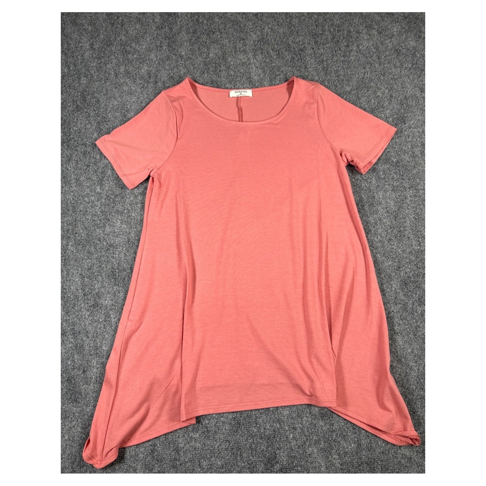 Zenana Womens XL Coral Pink Short Sleeve Sharkbite Hem Swing Tunic NEW